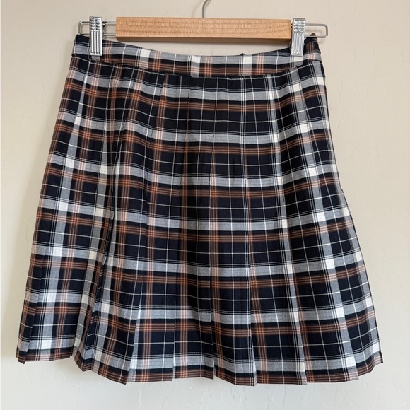 Urban Outfitters Plaid Pleated Mini Skirt Fall Halloween Black Orange Academia M - Picture 3 of 13